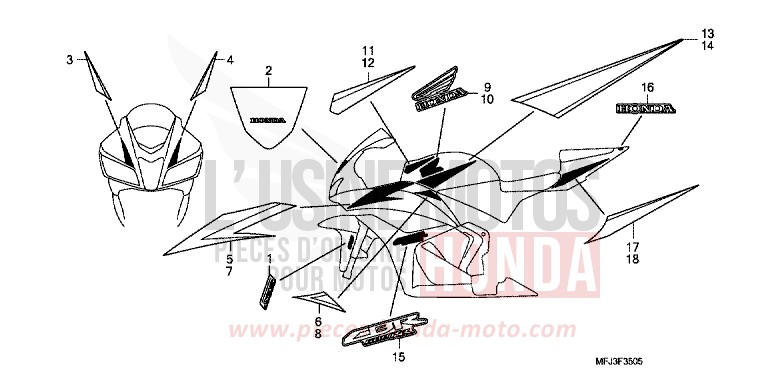 MARQUE/RAYURE (6) de CBR600RR ABS PEARL SUNBEAM WHITE (NHA66H) de 2010